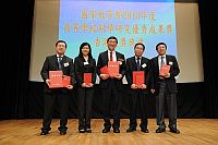 Five CUHK professors receive the Higher Education Outstanding Scientific Research Output Awards from the Ministry of Education (from left): Prof. Juncheng Wei, Prof. Jun Yu, Prof. Joseph J.Y. Sung, Prof. Zhenyu Chen and Prof. Yu Huang.